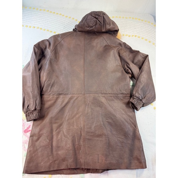 Greg Bell Men's Brown Leather Fur Hooded Duffle Coat Parka Size M - Picture 10 of 10